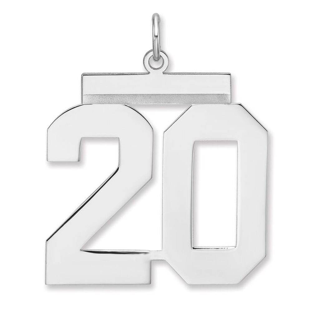 Sterling Silver, Athletic Collection, XL Polished Number 20 Pendant